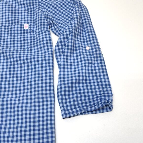 Victorias Secret Blue Gingham Med Button-Up Shirt Dress Long Sleeve Roll Up Tabs - Picture 7 of 10